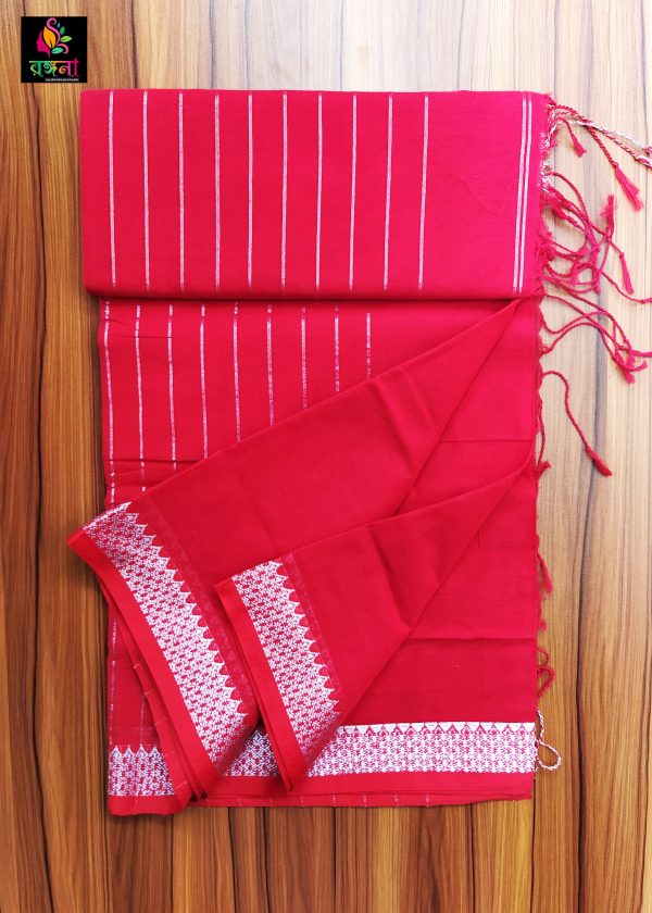 Original Silk+Cotton Red Saree Combo