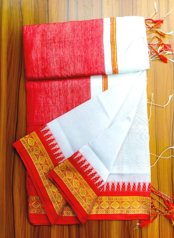 High Quality Cotton Red+White Color pair Saree